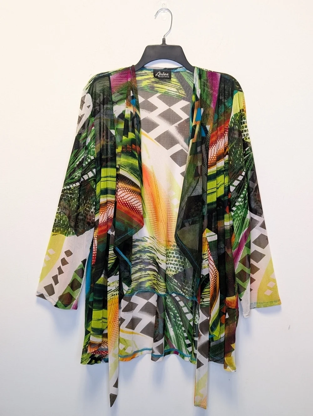 Artex Sheer Beach Cover Up OS Vintage Boho Tie Front Kimono Cardigan